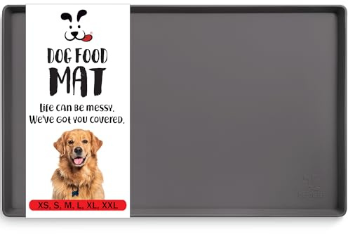 DogBuddy Waterproof Silicone Dog Bowl Mat, Raised Edge, Non-Slip for Floors - Puppy Essentials (21” x 14”, Shadow)
