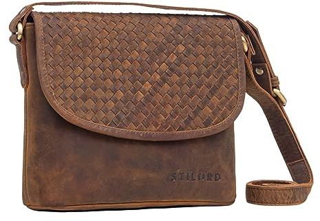 STILORD Nika Crossbody Bag Damen Leder geflochten - Kleine Umhängetasche Vintage Boho Handtasche Mini Schultertasche für Festival Party Freizeit aus Echt Leder Farbe:vinto - braun