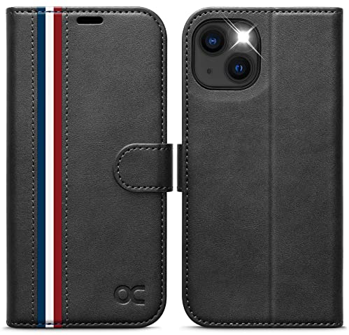 OCASE iPhone 13 Hülle Handyhülle [Premium PU Leder] [Kartenfach] [Magnetverschluss] RFID Schutzhülle Klapphülle Handytasche LederhülleTasche Etui Kompatibel für iPhone 13 Stilvoll Schwarz