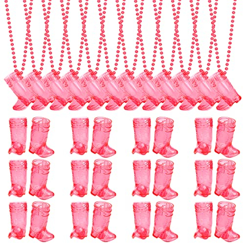YAXINRUI 36 Pcs Cowgirl Boot Glasses on Beaded Necklace Plastic Glasses Cups with Hot Pink Bachelorette Glasses Necklaces for Bachelorette Birthday Wedding Party Team Groom and Bride Supplies