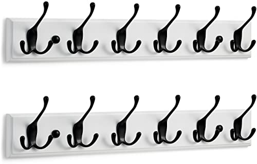 LARHN Garderobenhaken Weiß (2 Stück) - Garderobenleiste Weiß mit 6 Haken in Schwarz - 59 cm - Kleiderhaken Wand - Wandgarderobe für Flure, Garderoben, Schlafzimmer und Badezimmer