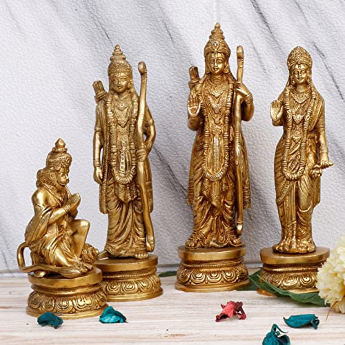 Devyom™ Ram Darbar Brass Statue Shree Ram Ji Sita Laxman Hanuman Home Office Décor Puja Idol Murti for Mandir Temple Gift Height 9 Inches.