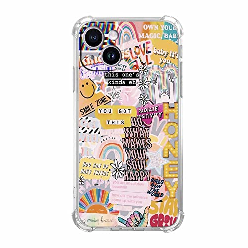 Vesidurt Positive Quotes Collage for iPhone 14 Case,Hippie Indie Aesthetic Pattern,Unique Soft TPU Bumper Case for iPhone 14