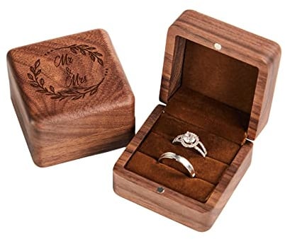 Roycraft Mr & Mrs. Ringbox mit 2 Fächern für Antrag, Hochzeit, Zeremonie, Verlobung, Valentinstag, Geburtstag, Ringträger, Schatulle, Walnussholz, Holz, für Schmuck, Geschenk, Gravur, Hochzeitsringbox