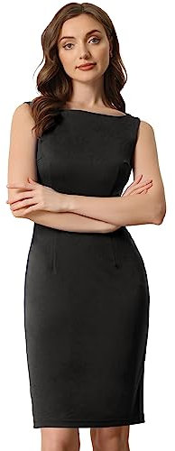 Allegra K Damen Freizeit Kleider Armellos U-Boot Ausschnitt Lässig Elegant Büro Etuikleid Schwarz XL