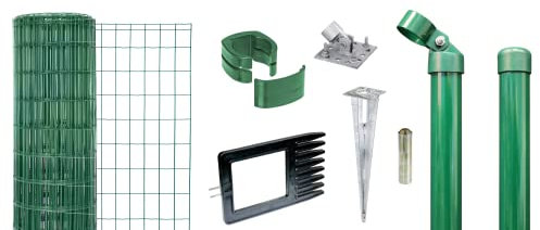Alberts 669249 Fix-Clip Pro als Zaun-Komplettset, mit Einschlagbodenhülse | verschiedene Längen und Höhen | grün | Höhe 153 cm | Länge 75 m