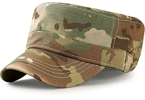 QICHEN Camouflage Army Cap Herren Baumwoll Militär Kappe Verstellbar Vintage Flat Top Baseballkappe (Camo-C)