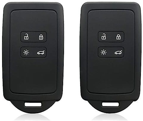 Kelay 2pcs RENAULT Key Card Case For Renault Arkana Captur Trafic Clio Grand Scenic Kadjar Koleos Megane Zoe Dacia Duster Key Cover, Renault Arkana Captur Key Card Case Cover Silicone - 4 Button Black