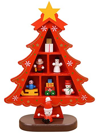 Hölzerne Weihnachtsschmuck Weihnachtsschmuck Kleine Weihnachtsbaumschmuck Mini-Weihnachtsbaum aus Holz Tischdekoration für Weihnachtsgeschenke Pferde Spind Zubehör (Red, One Size)