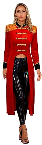 TiaoBug Damen Zirkusdirektor Kostüm Showman Frack Gothic Steampunk Jacke Gehrock mit Quaste Epauletten Kapitän Uniform Weihnachten Festzug Outfits