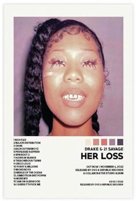 Drake Poster Her Loss Poster Album Cover Poster Leinwand Poster Schlafzimmer Dekor Sport Landschaft Büro Zimmer Dekor Geschenk ungerahmt 30 x 45 cm