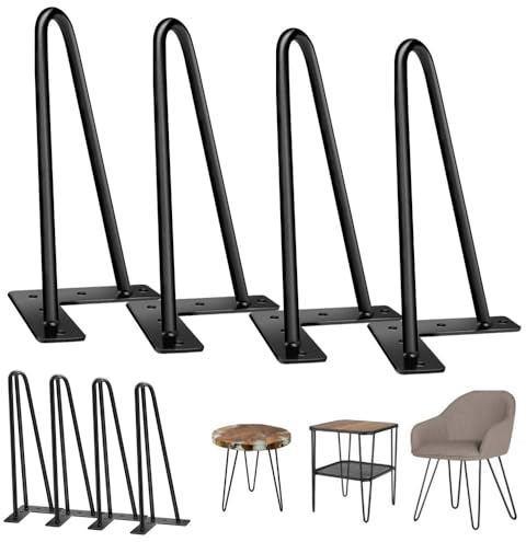 AUTOFU Tischbeine Metall Schwarz 25cm Tischbein 4 Stück Hairpin Legs Haarnadelbeine Möbelfüße DIY Möbelbeine für Couchtisch und Nachttisch Verfügbar, mit Schrauben und Bodenschoner,2 Streben