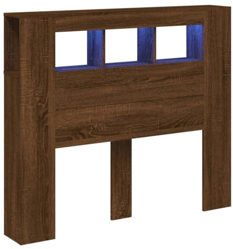vidaXL Tête de Lit à LED, Tête de Cadre de Lit, Accessoire de Lit Double, Meuble de Chambre à Coucher Maison Intérieur, Chêne Marron 120x18,5x103,5cm Bois Ingénierie