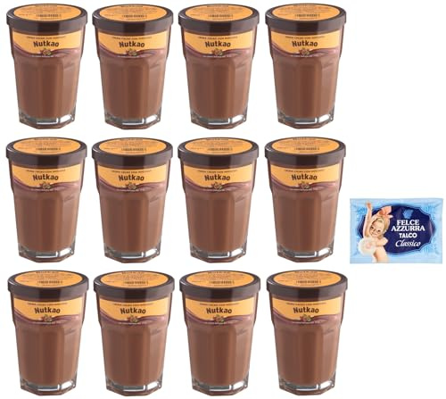 12er-Pack Nutkao Crema Cacao con Nocciole,Streichfähige Creme Kakao mit Haselnüssen,Italienische Creme, 330g-Glas + 1er-Pack Kostenlos Felce Azzurra Talkumpuder, 100g-Beutel
