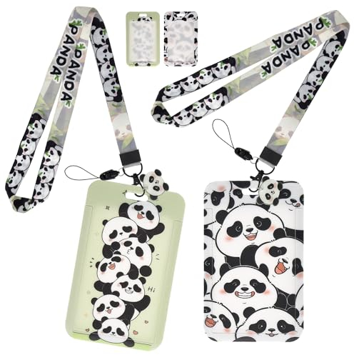 Porte Badge Tour De Cou Panda 2 Pièces, Cordon Tour de Cou, Panda Porte Carte, Panda Lanyard Avec Porte-Carte,Tour de Cou Porte Clé,Pour Carte d'Identification,Clés, Infirmiere