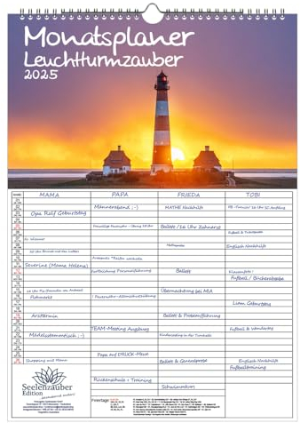 Leuchtturmzauber DIN A3 Kalender Querformat für 2025 Küste Leuchtturm - Inhalt: 1x Kalender 2x Geschenkanhänger (gesamt 3 Teile)