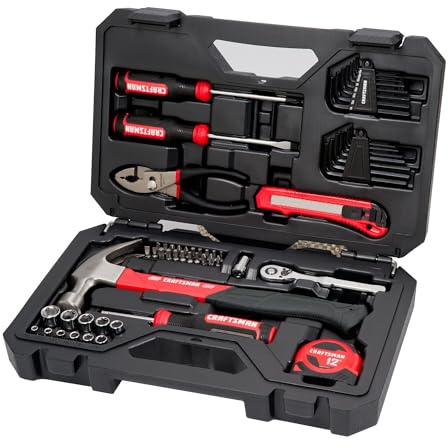 CRAFTSMAN 57 Piece Mechanics Tool Set Home Tool Set, Sockets, Ratchet, Screwdrivers, Hammer, Pliers, Hex Keys, Specialty Bits Hand Tools (CMMT99447)
