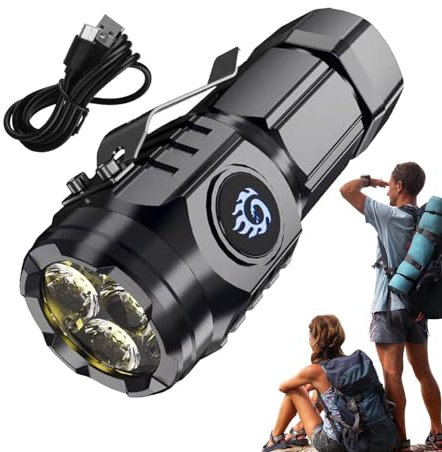 Torches LED super lumineuses – 5 modes de charge | Lampe torche tactique étanche 400 mAh avec batterie au lithium 18350, câble de données USB, zoomable, étanche, pour la randonnée, la marche