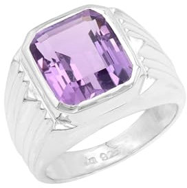Jay Jools Violetter Amethyst-Ring, 925er-Sterlingsilber, Ehering, Geschenk für Ehemann, Siegelring, Herren, US 9, Edelstein-Sterlingsilber, violetter Amethyst, Edelstein-Sterlingsilber, Violetter