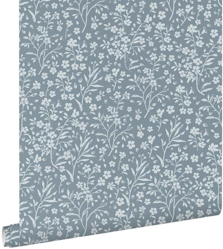 Esta Home Tapete Blumen Graublau 53 cm x 10.05 m