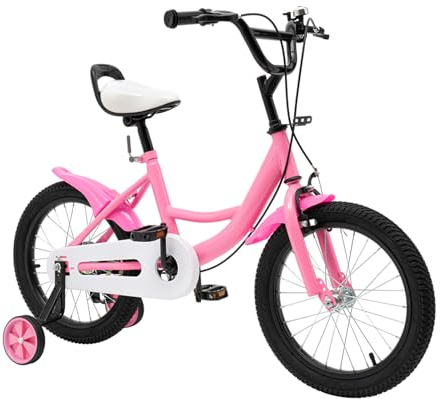 DAOHHFO 16-Zoll-Fahrrad Kinder mit Stützräder Fahrräder für Kinder im Alter von 5, 6, 7 und 8 Jahren Höhenverstellbares Fahrrad für Jungen und Mädchen (Rosa)