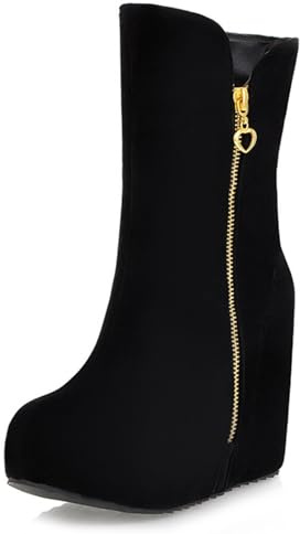 Bviennic Donna Zeppa Stivali con Cernieras Tacco Alto Stivaletti Punta Rotonda Zip Moda Serata Polacchine, K243604Yv Nero Numero 36.5 EU/37Cn