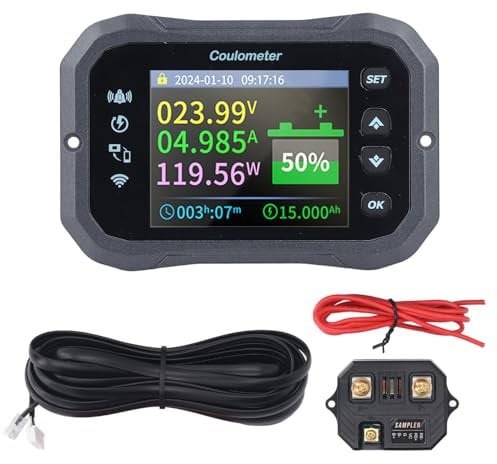 Battery Monitor, 10-100V 0-50A APP Remote Monitoring Battery Monitor, 2.4 Inch HD Screen, Multiple Parameter Measurements, Built in Reminder, for VRLA, LFP, Li Ion, NI MH Batteries