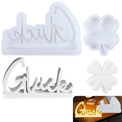 NVGVUP 2 Stück Glück Silikonformen Gießformen, Vierblättriges Kleeblatt Silikonform, 3D Glück Gipsformen zum Gießen, Giessformen Silikon Weihnachten für Kerzen, Seife, DIY Basteln, Heimdekorationen
