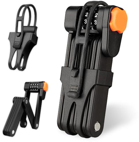 mizikuu Lucchetto per Bicicletta Pieghevole, Lucchetto Pieghevole Antifurto Con Staffa Lucchetto a Combinazione Per Bicicletta a 4 Cifre In Acciaio Temprato Lucchetto Antifurto Per Bici, Moto, 85cm