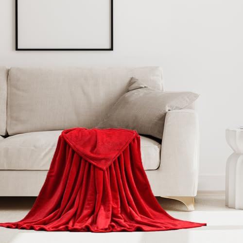 STGAO Fleecedecke 130 x 170 cm Viele Farben Universale Sofadecke Flauschige Weiche für Bett Sofa Schlafzimmer Büro, Rot