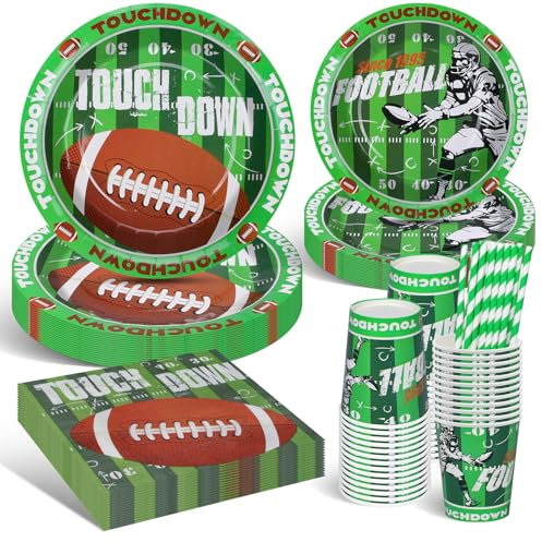DANXIAN Set de vaisselle de fête de football américain, Super Bowl, décoration 2025 – XXL pour fête au Superbowl, kit de décoration d'anniversaire pour garçon et fille, 20 invités