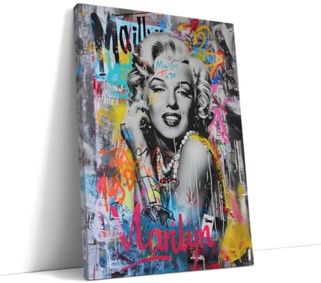 AKINDA Art Gallery - Quadro con Cornice 90 x 120 cm - Marilyn Monroe Pop Art - Quadro Multicolore - Street Art - Quadro Moderno Soggiorno - Scritte Graffiti - Idea Regalo per Arredo Casa