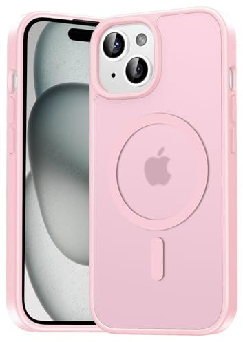 Natiiozie Magnetisch Hülle Kompatibel mit iPhone 15 Kompatibel mit MagSafe, Matt Handyhülle Stoßfest Kratzfest Schutzhülle, Nie Vergilbung rutschfest Rückseite Case 6.1 Zoll Hellrosa