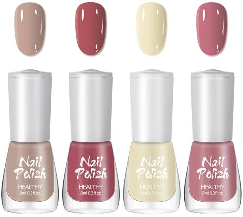 Nude Nail Polish Set - 4 Colors Neutral Nude Nail Varnish Set - Nude Pink Long Lasting Nail Polish Sets for Women Girls - Summer Daily Colour Quick Dry Nail Polish Gift Set,No Need Baking