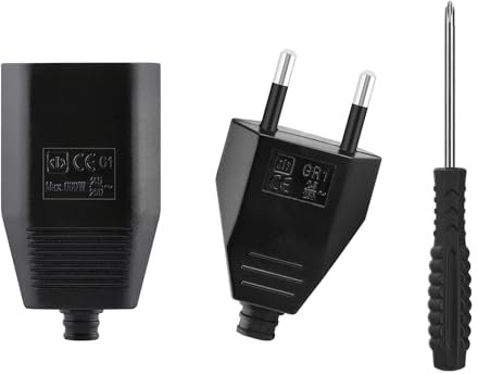 2 Stück Euro Stecker, Europäischer Flachstecker 250V 2,5A 2-Polig, Eurokupplung Stromstecker Schuko (Schwarz)
