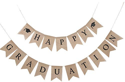 Baxnore Rustikal Vintage Burlap Banner Set, wiederverwendbare Happy Grad Party Dekorationen, leicht zu hängen für College High School Graduation Party Supplies