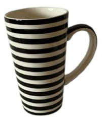b2see Tasse en céramique, 500 ml, rayures noires et blanches, 17 cm de hauteur, fabriquée à la main (rayures horizontales)