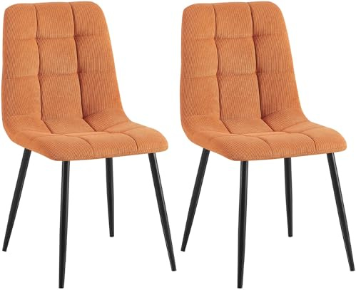 CLP Juego de 2 sillas de Comedor Tilde I Sillas de Cocina tapizadas con Funda Acolchada I Sillas tapizadas con armazón de Metal, Color:Naranja, Material:Pana