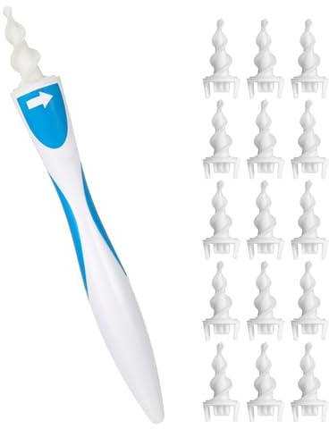 Earwax Remover Q Grips Ear Wax Cleaners Soft Spiral Ear Cleaning Tool with 16 Replacement Heads, Blue