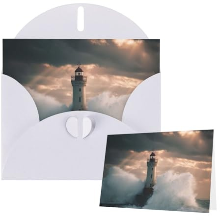 Thinking of You Karten mit Umschlägen, Leuchtturm im Sturm, Blanko-Karten für alle Gelegenheiten, Trauerkarte, Blanko-Notizkarte, Dankeskarten, Grußkarten für Hochzeitseinladungen, Geburtstagsparty