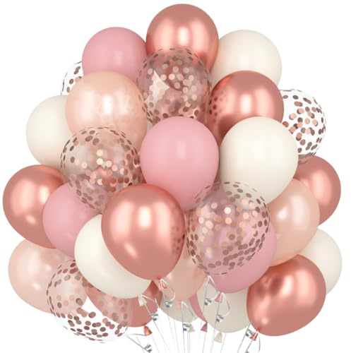 Luftballons Rosa Rosegold, 60 Stück Luftballons Altrosa, Ballons Geburtstag Rosa Vintage, Metallic Roségold Konfetti Ballons für Mädchen Frauen Geburtstagsdeko Hochzeit Babyparty
