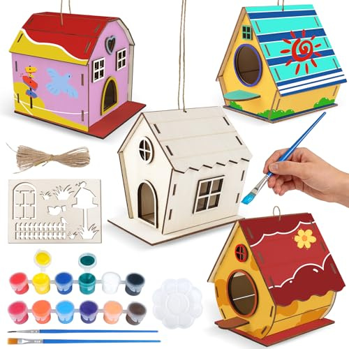 HOLDLEAF Vogelhaus Bausatz für Kinder,4 Stück DIY Holz Bastelset,für Kinder zu Bauen und Malen,Vogelhaus Bastelset für Mädchen Jungen Kleinkinder