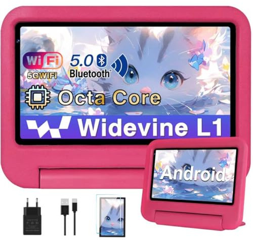 Tablette 7 pouces Gemini AI Android , Tablette Tactile Enfant 7 Go RAM + 64 Go ROM + TF 1 To, éducation préscolaire + jeux | Contrôle parental | Double caméra | Bluetooth 5.0 | 1024 × 600, EVA rose