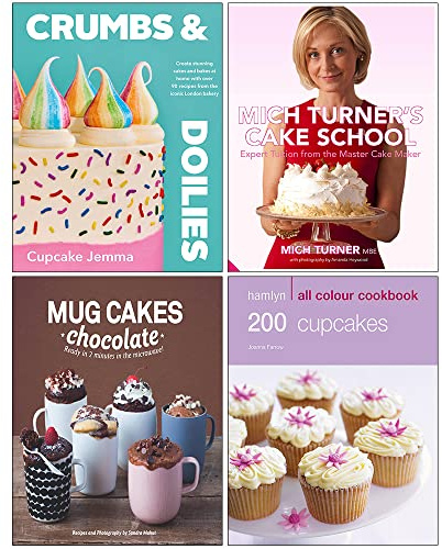 Crumbs & Doilies [Hardcover], Mich Turner's Cake School [Hardcover], Mug Cakes Chocolate [Hardcover] & 200 Cupcakes 4 Books Collection Set