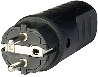 POLY POOL - PP0462X Enchufe Estándar Franco Alemán 16A 2P+T - Enchufe de 250 V con salida cable axial - Enchufe Estándar para la Casa y el Trabajo - Enchufe Negro - Enchufe Estándar en Goma Ergonómica