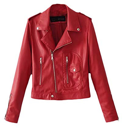 Donna Autunno Inverno Risvolto Giacca Giacchetto Pelle Ecopelle Corto Slim Giacca da Motociclista Rosso S