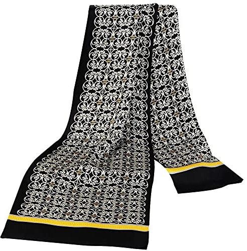 LONXU Fashion Herren Schal / Krawatten-Schal aus 100 % Seide, doppellagig, klassische schwarze Blume, Größe XL