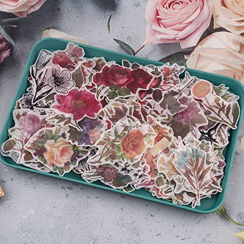 RISYPISY 360 Stück Retro-Scrapbooking-Aufkleber-Set, Botanische Blumen-Aufkleber, Washi-Aufkleber Ästhetik für Tagebuch, Planer, Notizbuch, Laptop, Kalender