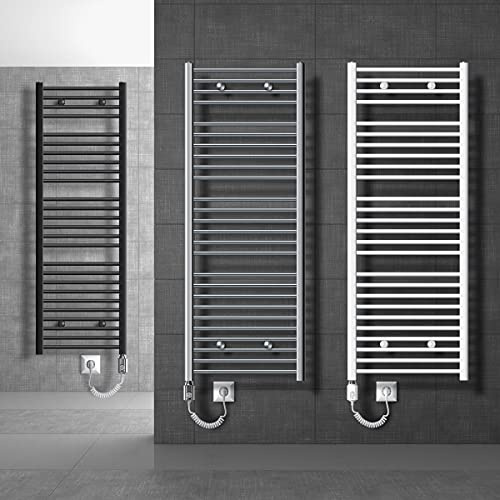 ECD Germany Radiatore da bagno Elettrico 600 x 1800 mm Antracite Curvo con Connessione Laterale Incl. Rod Riscaldatore 1200 W Cromo Radiatore Riscaldatore Asciugamani Asciugacapelli
