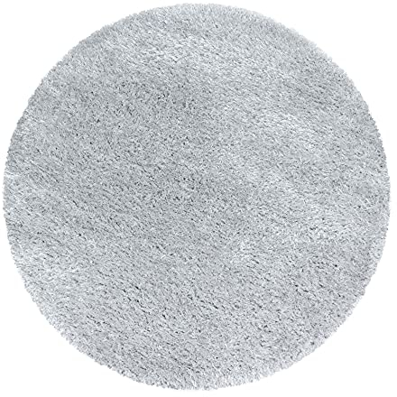 Carpetsale24 Teppich Wohnzimmer Shaggy Einfarbig Design 120 cm Rund Silberfarbe - Hochflor Teppich Schlafzimmer Luxuriöse Kuschelig und Super Weich Langflor 50 mm Florhöhe - Flauschiger Teppich Rund
